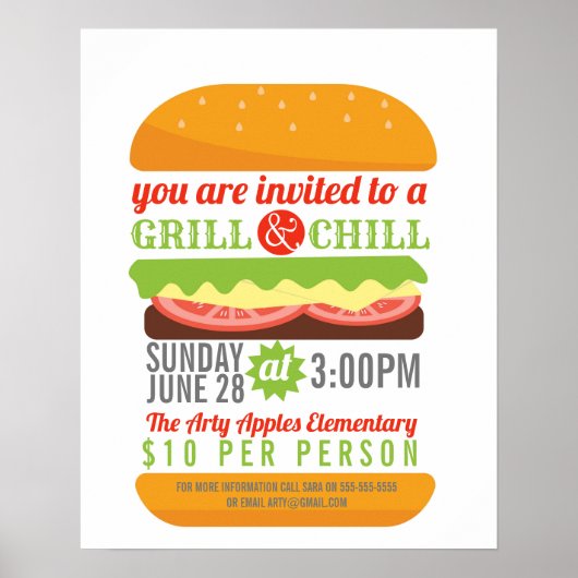 GRILLEN chill grill fundraiser school PTO PTA Wohl Poster (Vorne)