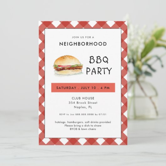 GRILLEN Cookout Block Party Einladung (Stehend Vorderseite)