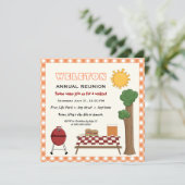 GRILLEN Cookout family Wiedersehen, orange gingham Einladung (Stehend Vorderseite)