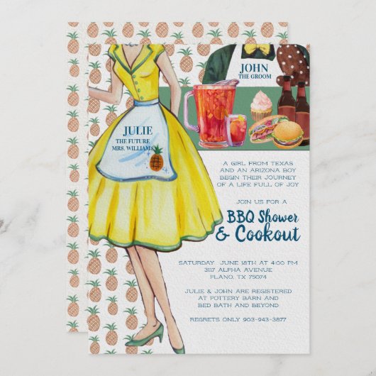 GRILLEN Couples Polterabend | Vintages Paar Einladung (Vorne/Hinten)