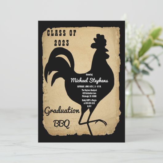 Grillen der Rustikalen Country Chicken Graduation  Einladung (Stehend Vorderseite)