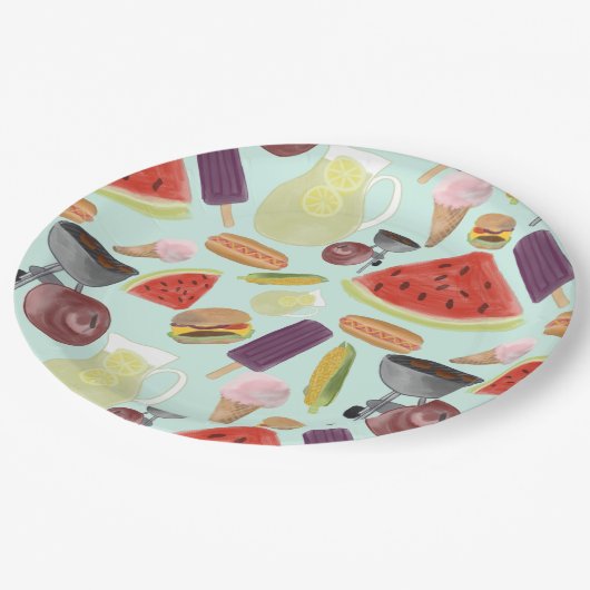 Grillen der Wasserfarben Pappteller (Schrägansicht)