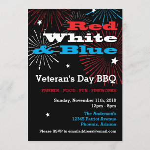GRILLEN des Tages der Roten Weißen und Blauen Vete Einladung