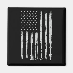 GRILLEN Design Smoking Barbecue USA Flag Magnet