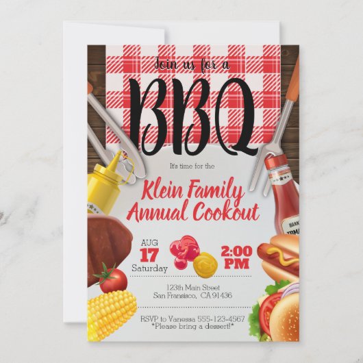 GRILLEN Einladung oder Picnic Einladung zum Cookou (Vorderseite)