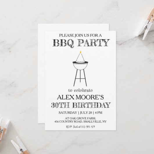 Grillen-Einladungen zum 30. Einladung (Vorderseite/Rückseite Beispiel)