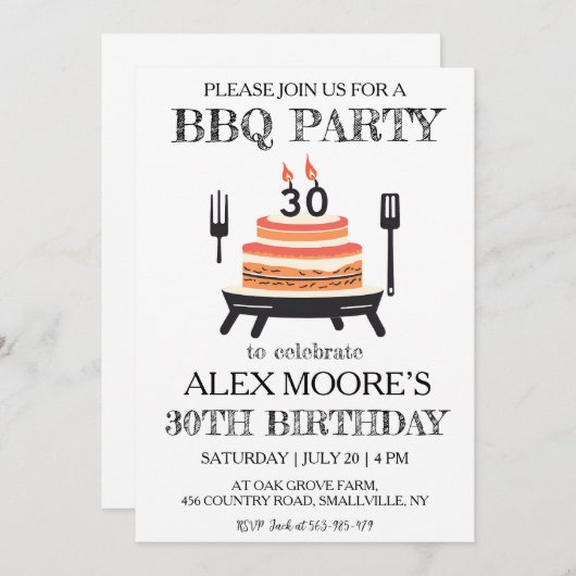 Grillen-Einladungen zum 30. Einladung (Vorne/Hinten)