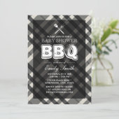 GRILLEN Elegant Gray Kariert Baby Shower Einladung (Stehend Vorderseite)