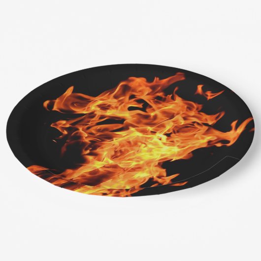 GRILLEN Feuer flammt WegwerfpapierTeller Pappteller (Schrägansicht)