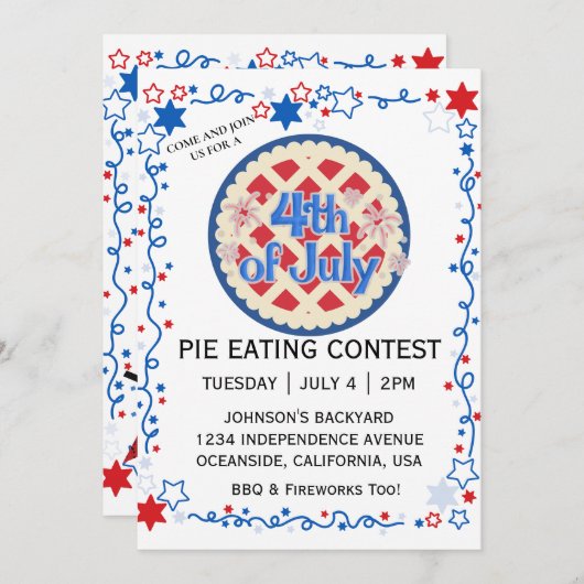 Grillen Fireworks, des vierten Pie Eating Contest Einladung (Vorne/Hinten)