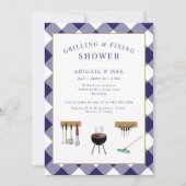 Grillen & Fixieren von Paaren Blue Polterabend Einladung (Vorderseite)