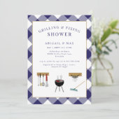 Grillen & Fixieren von Paaren Blue Polterabend Einladung (Stehend Vorderseite)