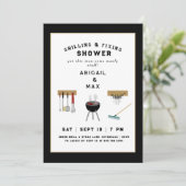 Grillen & Fixieren von Paaren Schwarze Dusche Einl Einladung (Stehend Vorderseite)