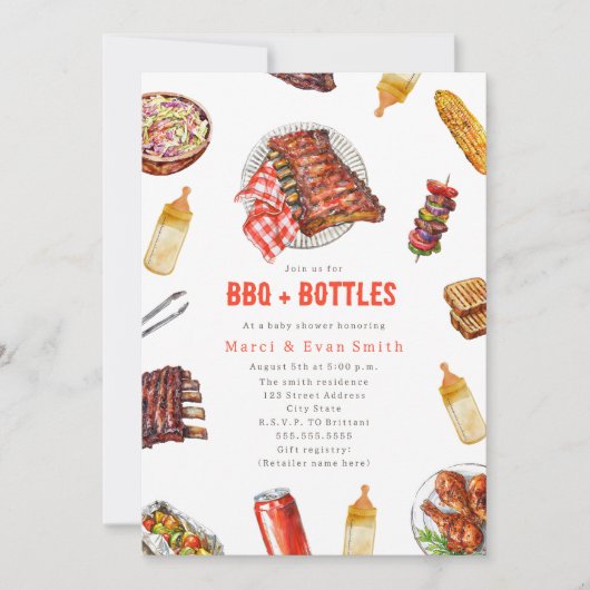 GRILLEN + Flaschen Cookout Neutral Baby Dusche Einladung (Vorderseite)