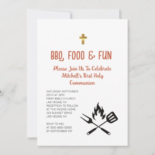 Grillen Food Fun Foto der ersten Heiligen Kommunio Einladung (Vorderseite)