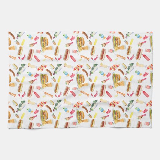 Grillen für Wasserfarben Muster für Speisen, Geträ Geschirrtuch (Horizontal)