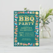 GRILLEN Geburtstags-Party-Thema-Grill Einladung (Stehend Vorderseite)