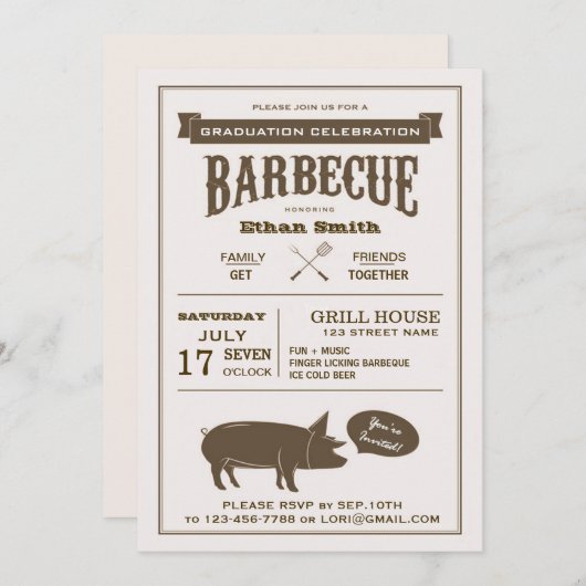 GRILLEN Graduation Party oder jedes Party Einladung (Vorne/Hinten)