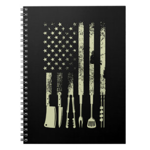 GRILLEN Grillen Barbecue Fleisch rauchen US-Flagge Notizblock