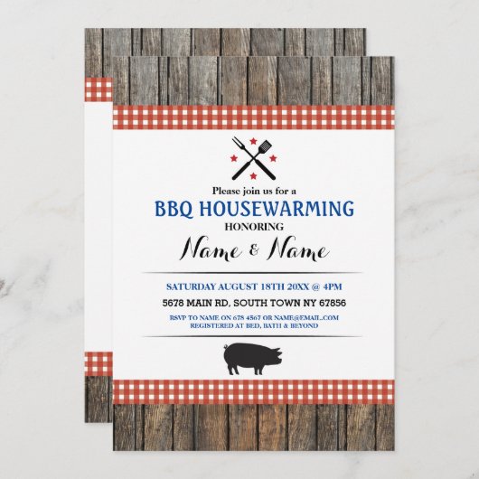 GRILLEN Housewarming Rustikales Roastholz Einladun Einladung (Vorne/Hinten)