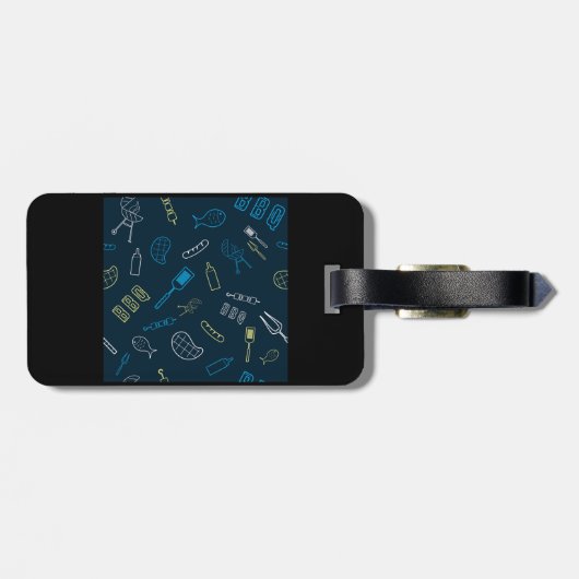 GRILLEN Icons Muster Grilltools Fleisch Lebensmitt Gepäckanhänger (Rückseite horizontal)