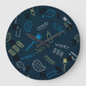 GRILLEN Icons Muster Grilltools Fleisch Lebensmitt Große Wanduhr (Vorderseite)
