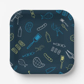 GRILLEN Icons Muster Grilltools Fleisch Lebensmitt Pappteller (Vorderseite)