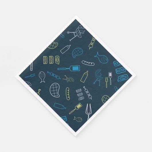 GRILLEN Icons Muster Grilltools Fleisch Lebensmitt Serviette (Ecke)