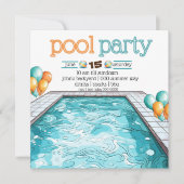 Grillen im Garten und Party im Pool | Orange Einladung (Vorderseite)