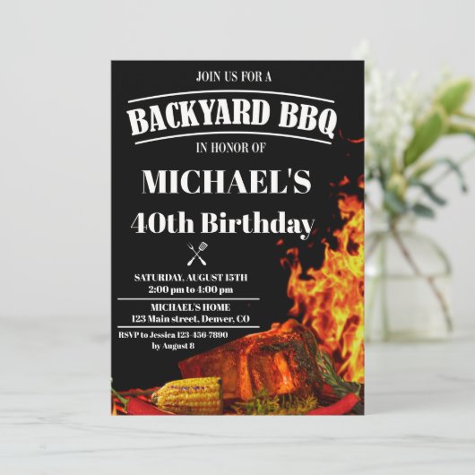 Grillen im Hinterhof Einladung Barbeque zum Geburt (Stehend Vorderseite)