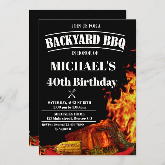 Grillen im Hinterhof Einladung Barbeque zum Geburt (Vorne/Hinten)