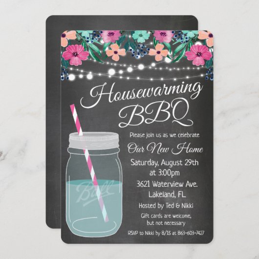 Grillen Mason Jar Einladung zur Haushaltserwärmung (Vorne/Hinten)