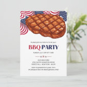 GRILLEN Meat Steak Patriotic 4. Juli Party Einladung (Stehend Vorderseite)