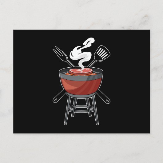 Grillen mit Fleischgabel & Spatel Postkarte (Vorderseite)