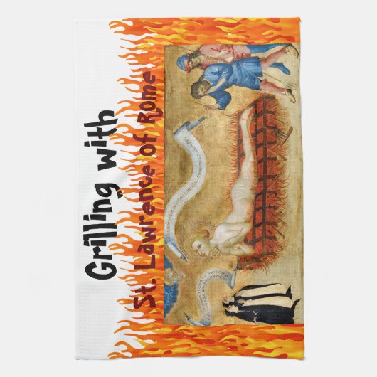 Grillen mit St. Lawrence von Rom (M 022) Geschirrtuch (Vertikal)