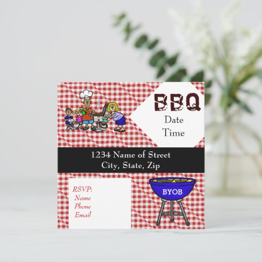 GRILLEN oder Barbeque Fun Party Einladung Anpassen (Stehend Vorderseite)