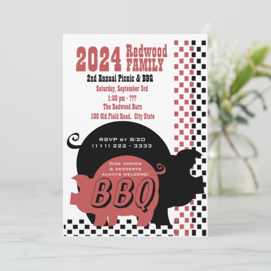 GRILLEN oder Schweineröst Schachbrett Einladung (Stehend Vorderseite)