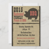 GRILLEN oder Schweinesäube Rustikaler Burlap Einladung (Vorderseite)