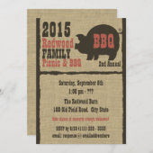 GRILLEN oder Schweinesäube Rustikaler Burlap Einladung (Vorne/Hinten)