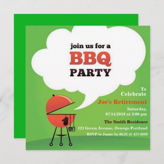 GRILLEN Party auf Rasen oder Garten individuelle E Einladung (Vorne/Hinten)