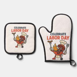 Grillen Party Cartoon am Arbeitstag - Grill Master Ofenhandschuh & Topflappen-Set