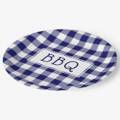 Grillen Party Classic Blue and White Gingham Pappteller (Schrägansicht)