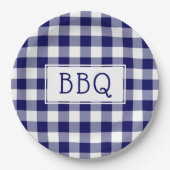 Grillen Party Classic Blue and White Gingham Pappteller (Vorderseite)