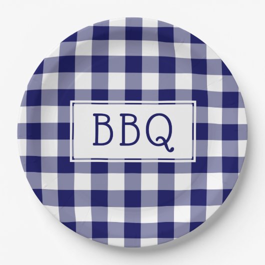 Grillen Party Classic Blue and White Gingham Pappteller (Vorderseite)