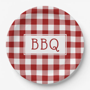 GRILLEN Party Classic Red and White Gingham Patter Pappteller