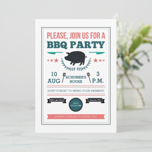 GRILLEN Party Einladung (Stehend Vorderseite)