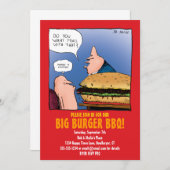 GRILLEN Party Einladung mit Funny Burger Cartoon (Vorne/Hinten)