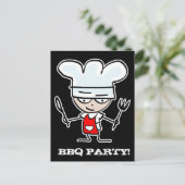 GRILLEN Party Einladung Postkarten | Cartoon Koch (Stehend Vorderseite)