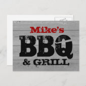 GRILLEN Party Einladung Postkarten | Holzplatte (Vorne/Hinten)