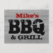 GRILLEN Party Einladung Postkarten | Holzplatte (Vorderseite)